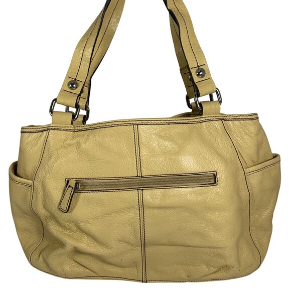 ETIENNE AIGNER Yellow Leather Shoulder Bag Multiple Zipper Pockets Double Handle - Picture 3 of 12